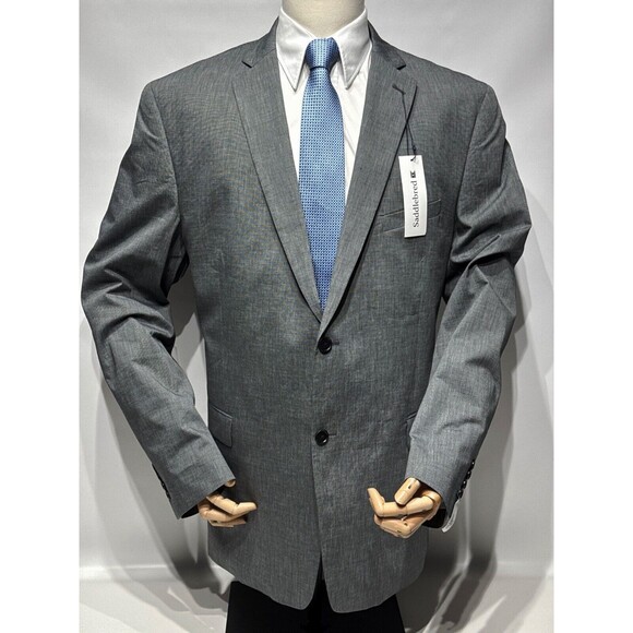 NWT $140 Saddlebred Classic Fit Gray Black 2-Button Blazer Men's Size 48L - Picture 6 of 13